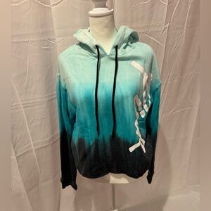 Light blue tie-dye pink sweatshirt with hood cropped. Size XS